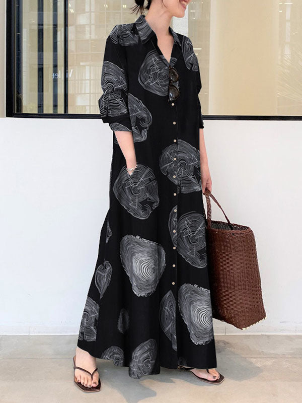 Plaid Split-Joint Tied Waist Long Sleeves Loose Lapel Shirt Dress Maxi Dresses main image 0
