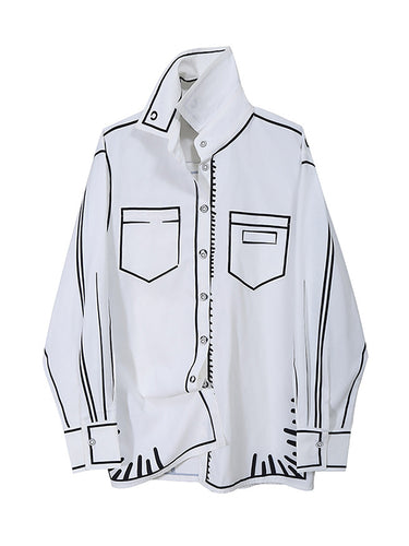 Blusa de color de contraste negro simple blanco
