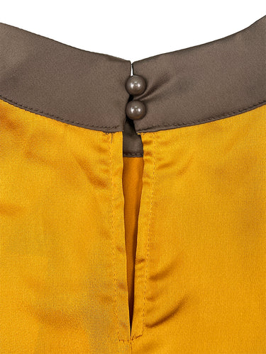 Cropped Flared Sleeves Contrast Color Pleated Stand Collar Blouses&Shirts Tops