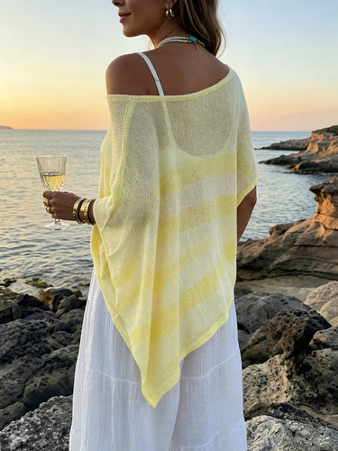 1789559 Striped See-Through Sleeveless Loose One-shoulder Cover-Ups Tops