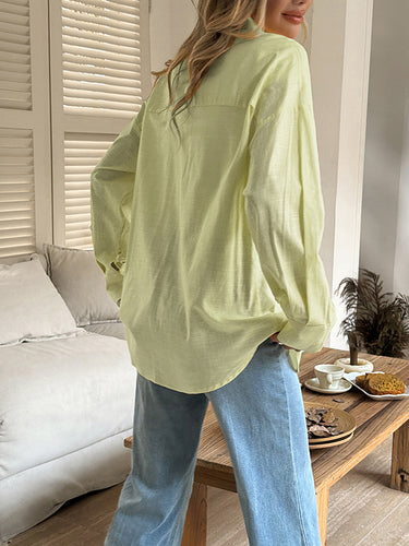 1730732 Long Sleeves Loose Buttoned Solid Color Lapel Blouses&Shirts Tops