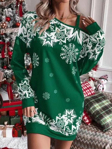 1722541 Bodycon Long Sleeves Contrast Color Printed Split-Joint One-Shoulder Midi Dresses