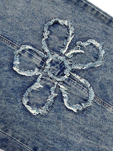 1772569 Cintura alta solta cordão elasticidade forma de flor franjas cor sólida calças jeans bottoms