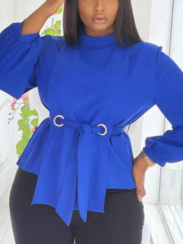 1435352 Loose Wrap Bandage Hollow Solid Color Split-Joint Blouses&Shirts Tops