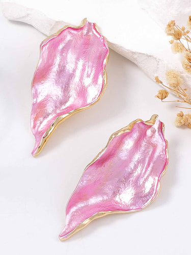 1715096 Irregularity Leaves Print Pleated Earrings Accessories