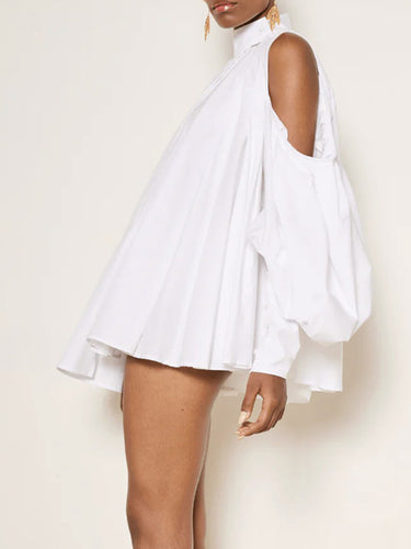 1678688 Loose Over Size Buttoned Solid Color High Neck Blouses&Shirts Tops