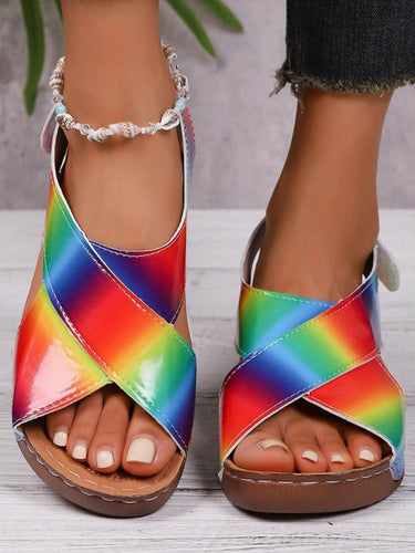 1782375 Contrast Color Hollow Open Toe Sandals