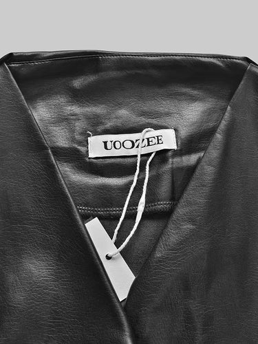 Long Sleeves Puff Sleeves Buttoned Pleated Solid Color V-Neck Midi Dresses