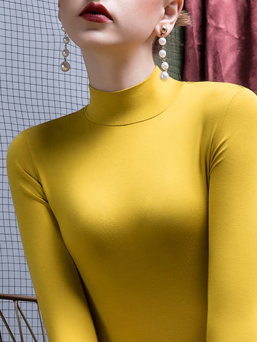 Langarmes Plus-Größe Feste Farb-Split-Gelenk-T-Shirts mit hohem Nacken