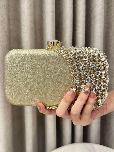 1740384 Irregularity Chains Geometric Lock Rhine Stones Shiny Crossbody Bags Evening Bags & Clutches