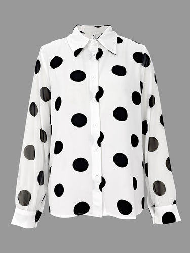 1778724 Long Sleeves Loose Buttoned Polka-Dot Printed Lapel Blouses&Shirts Tops