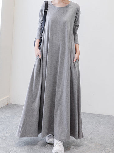 Einfach 6 Farben Plus Größe Lose Long Sleeve Casual Kleid