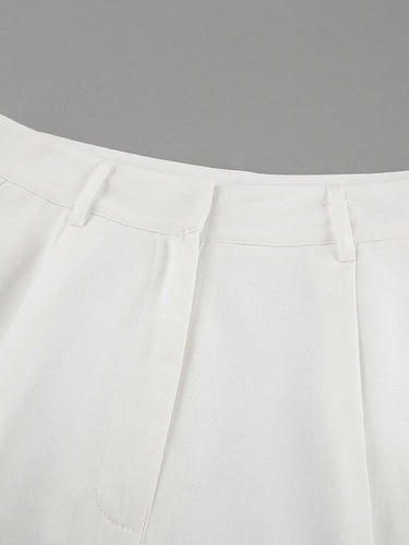 1742260 Elasticated Waist High Waisted Pleated Solid Color Split-Joint Pants