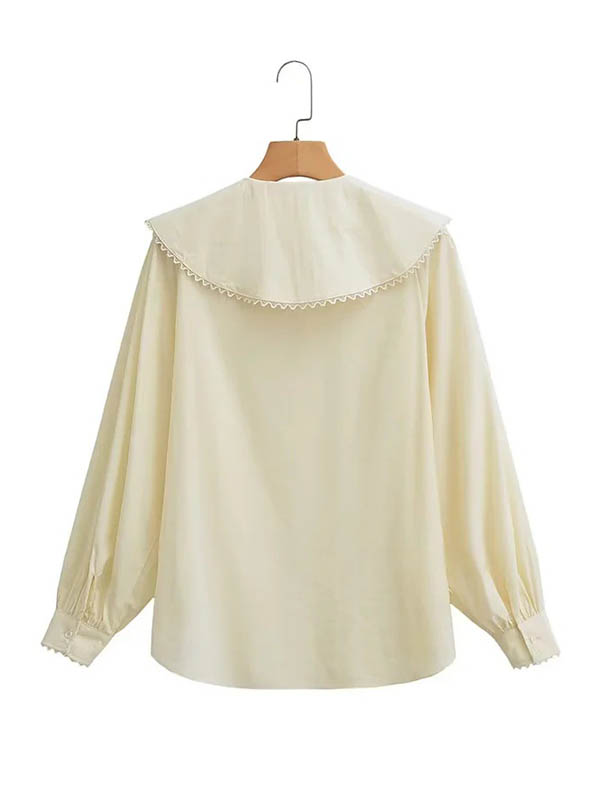 Loose Puff Sleeves See-Through Solid Color Split-Joint Sun Protection Lapel Blouses main image 0