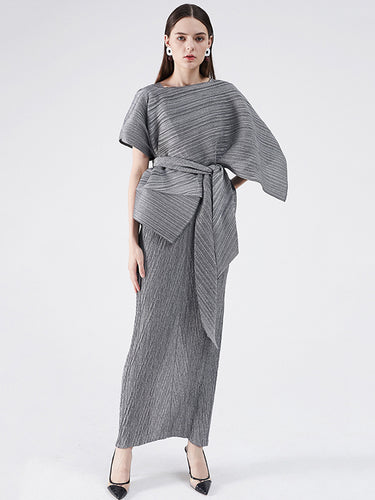 Urban Lose Solid Color Bind Falten-Top & V-Back-Weste Kleid Zwei Stücke Set Set