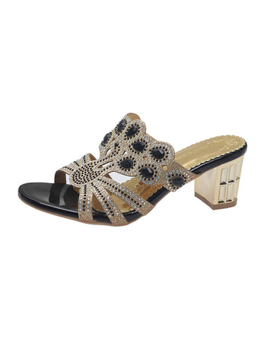 1775812 Square Heel Open Toe Rhinestone Pumps