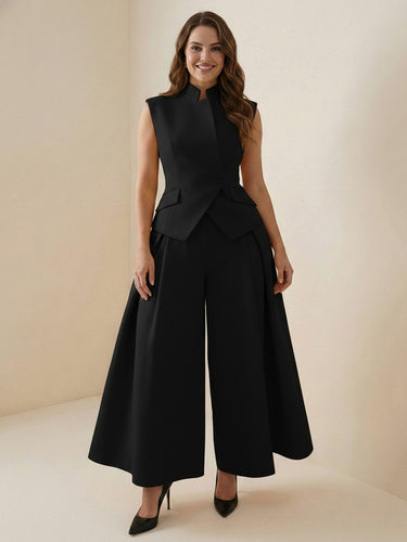 Hoog getailleerde losse geplooide effen kleur split-joint broek