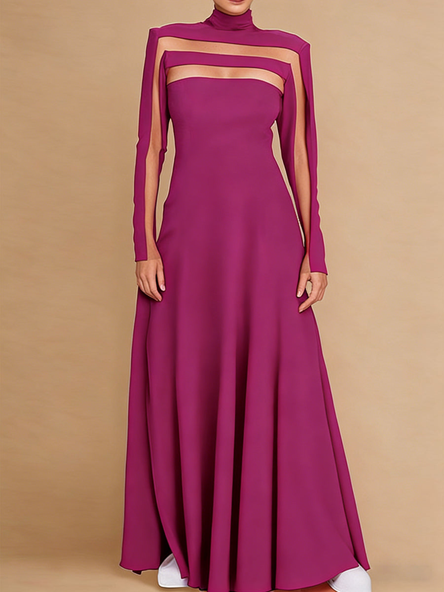 A-Line Long Sleeves Split-Joint High Neck Maxi Dresses – Uoozee official