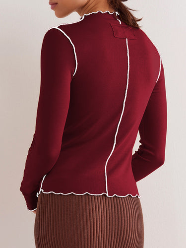 1715489 Long Sleeves Skinny Solid Color Round-Neck T-Shirts