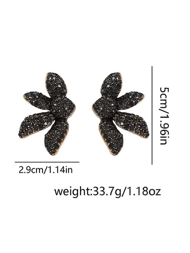 1715954 Flower Shape Geometric Rhinestone Shiny Earrings Accessories