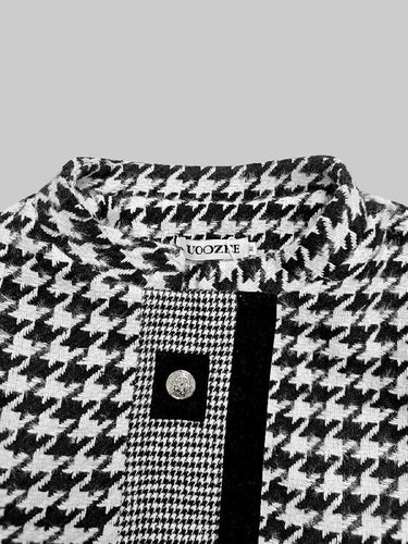 1755503 Long Sleeves Loose Buttoned Contrast Color Houndstooth Printed Stand Collar Jackets Outerwear