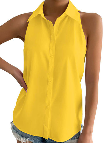 Loose Plus Size Solid Color Split-Joint Lapel Blouses