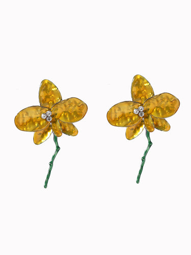 1715031 Flower Shape Rhinestone Shiny Earrings Accessories