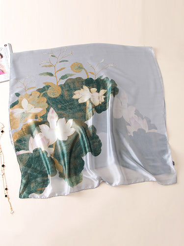 Vintage Floral Impred Silk Imitation Shawl & Sconhas