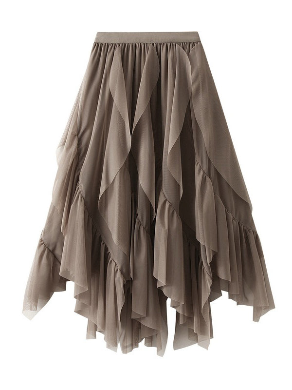 Elasticity Pleated Pockets Solid Color Split-Joint A-Line Loose Skirts Bottoms