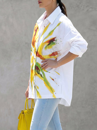 Blusas de manga larga asimétricas con botones, estampado floral en color de contraste y solapa.&Sblusas