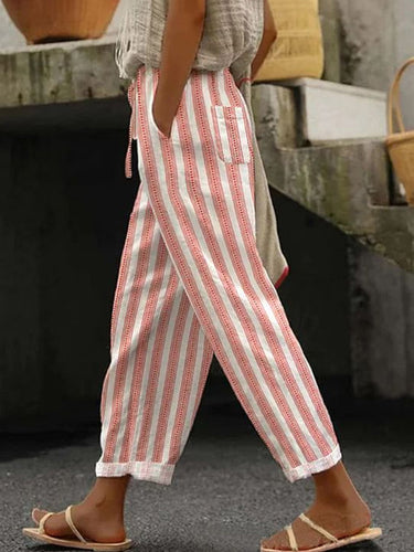 1762521 Hoog getailleerde grote maat Contrasterende kleur Trekkoord Elasticiteit Zakken Gedrukte broek met split-joint