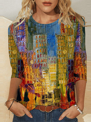 Topas de cuello redondo de cuello redondo de talla grande suelta