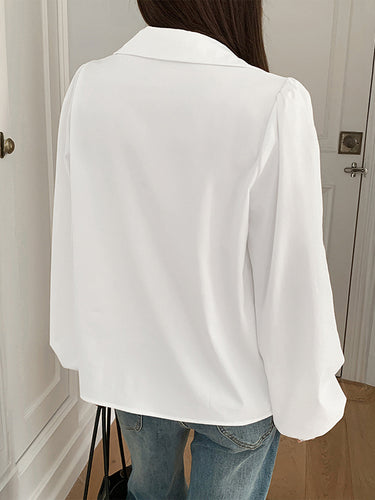 1719249 Long Sleeves Puff Sleeves Buttoned Single-Breasted Solid Color Lapel Blouses&Shirts Tops