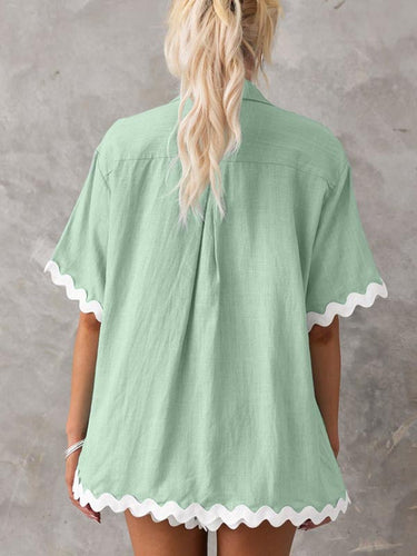 1446843 Loose Contrast Color Shirts Tops & Shorts Two Pieces Set