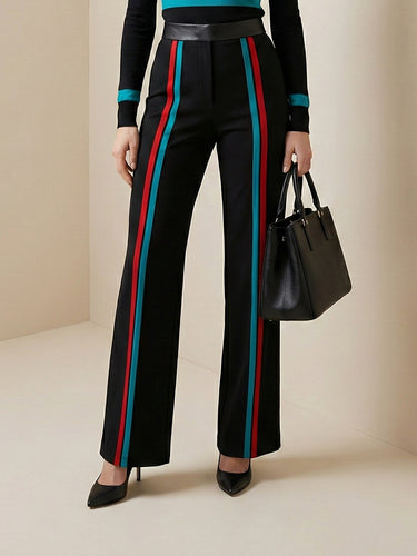 High Waisted Contrast Color Striped Pants Trousers