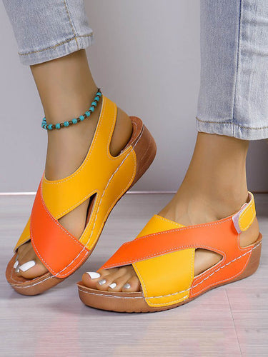 1782344 Contrast Color Hollow Open Toe Sandals