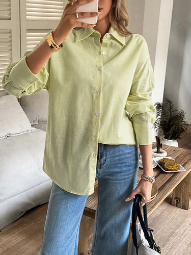 1730731 Long Sleeves Loose Buttoned Solid Color Lapel Blouses&Shirts Tops