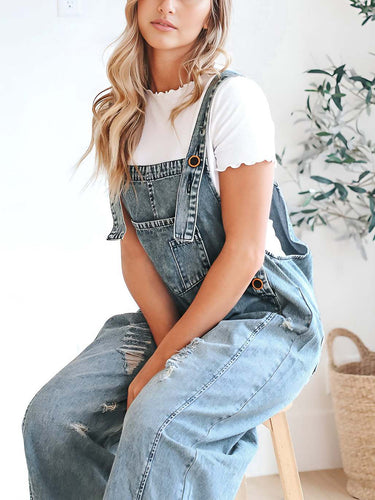 1783222 Cropped Wide Leg Buttoned Pockets Solid Color Adjustable Straps Overalls