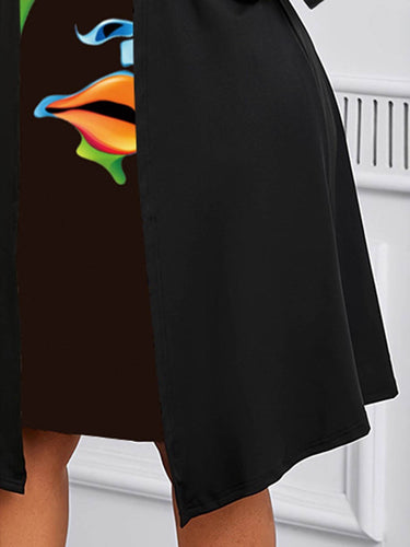 1738990 A-Line False Two Buttoned Contrast Color Human Pattern Print Split-Joint Square-Neck Midi Dresses