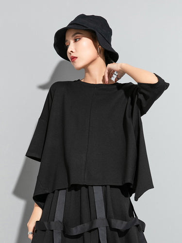 オリジナルのソリッドスプリットバックジッパーTシャツのトップ
