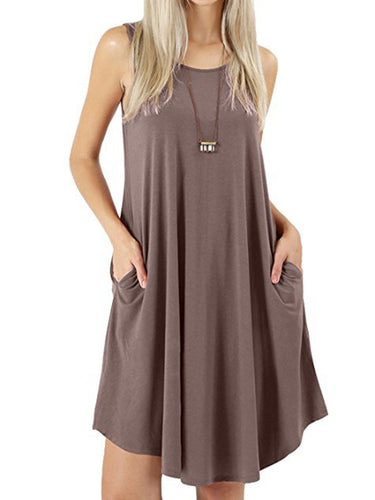 1511266 Loose Pockets Sleeveless Solid Color Spaghetti-Neck Mini Dresses