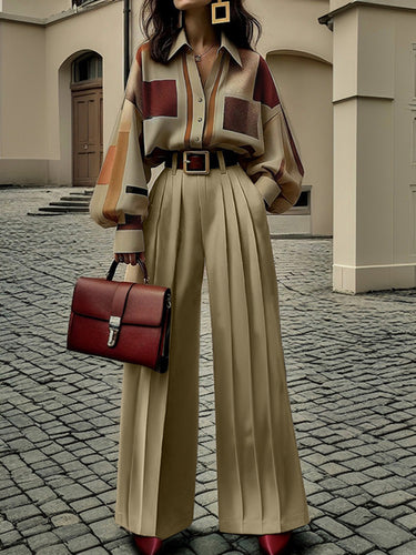 High Waisted Wide Leg No Belt Pleated Pockets Solid Color Pants Trousers