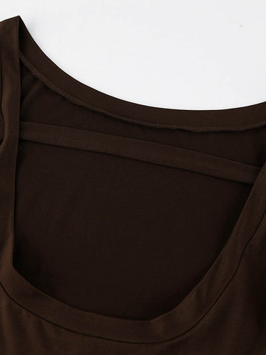 1739861 Vestidos largos ajustados con cuello redondo y talle alto sin espalda de color sólido