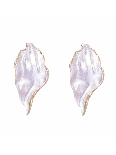 1715093 Irregularity Leaves Print Pleated Earrings Accessories