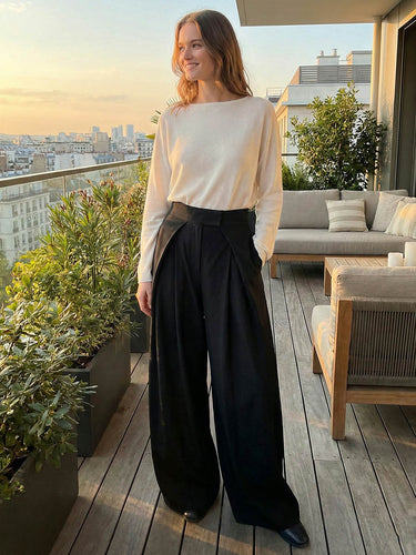 High Waisted Loose Pleated Solid Color Pants