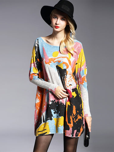 خمر الصوف مزيج النقيض ألوان سترة مطبوعة