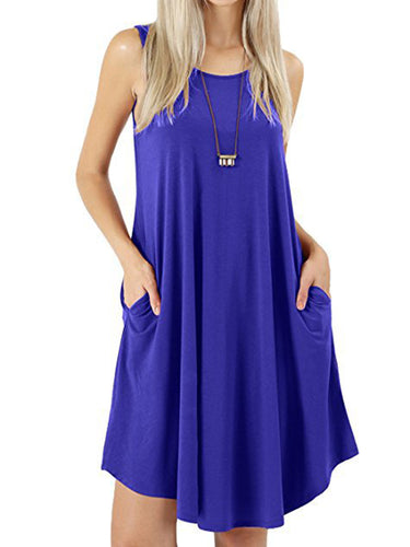1511245 Loose Pockets Sleeveless Solid Color Spaghetti-Neck Mini Dresses
