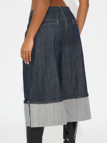 1767826 Loose Wide Leg Pleated Pockets Jean Pants Bottoms