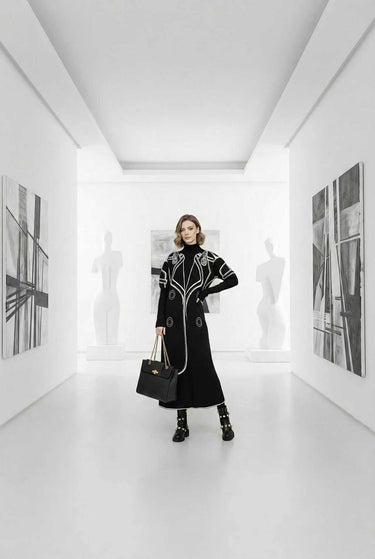 False Two Long Sleeves Print Half Turtleneck Midi Dresses Sweater Dresses