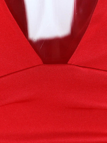 1754928 A-Line Elasticated Waist Backless Pleated Solid Color Split-Joint Deep V-Neck Mini Dresses